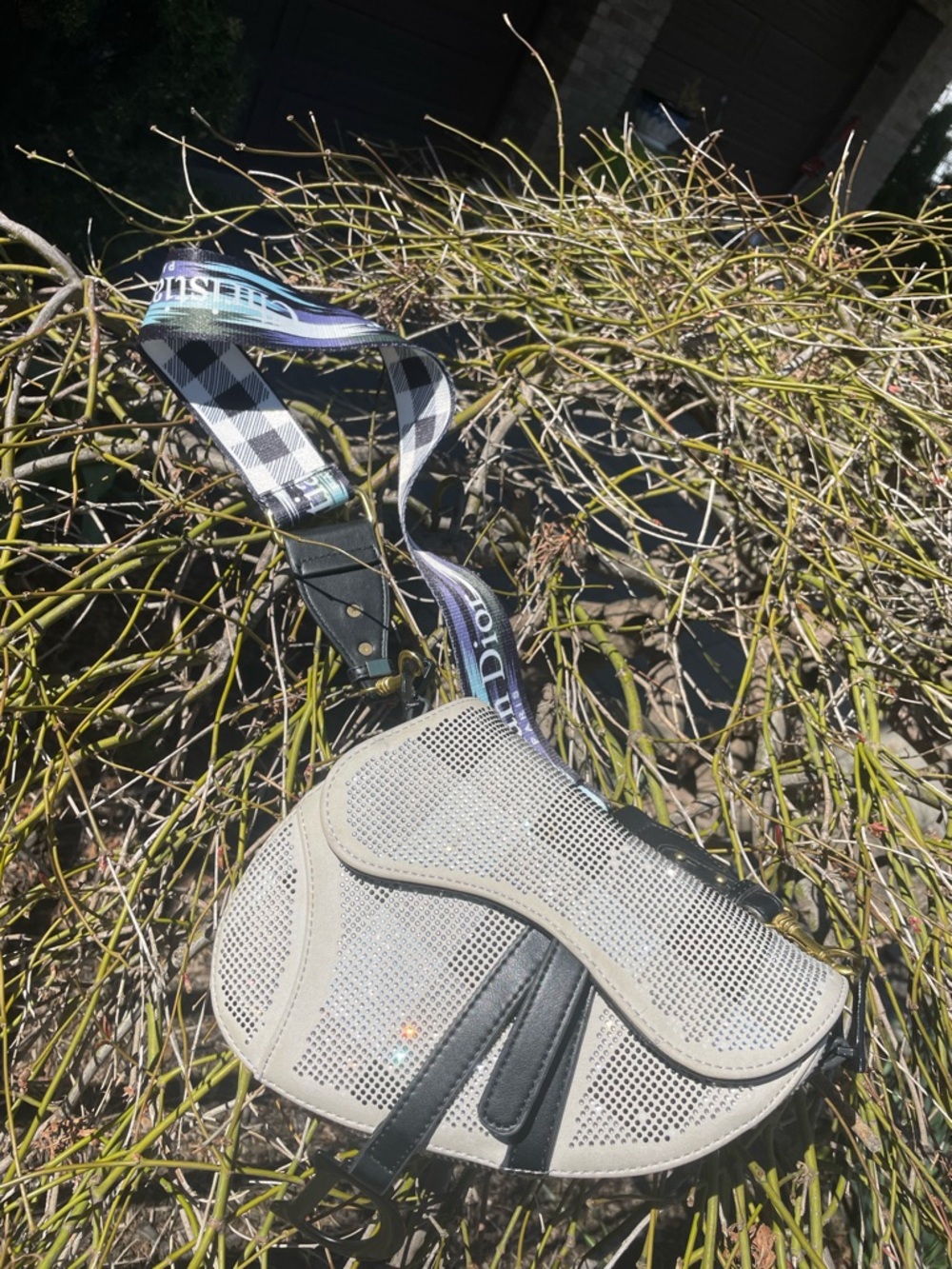 Saddle Bag with Checked Branded Strap - Picture 5 of 17